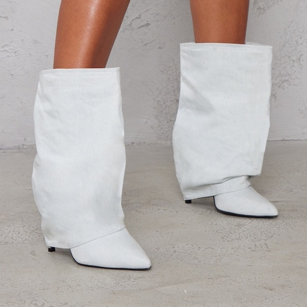 Denim Slouchy High Heeled Ankle Boots
